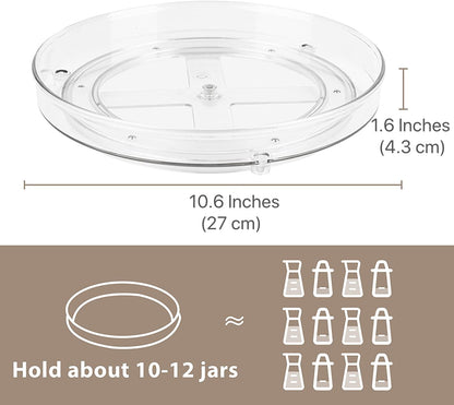 2 Pack Large Lazy Susan Rotating Turntable Organizer - for Kitchen/Bathroom, Pantry, Cabinet, Fridge, Countertop, Vanity - Clear Spinning Food Storage Container for Spices, Condiments, 10.6 Inches