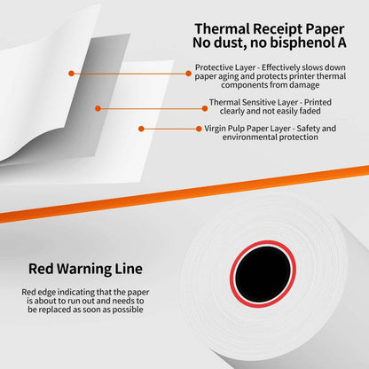 50 Rolls 2 1/4" x 50' Thermal Paper Receipt Rolls 2.25in x 50ft Cash Register POS Paper fits All Credit Card Terminals,58mm Thermal Receipt Paper