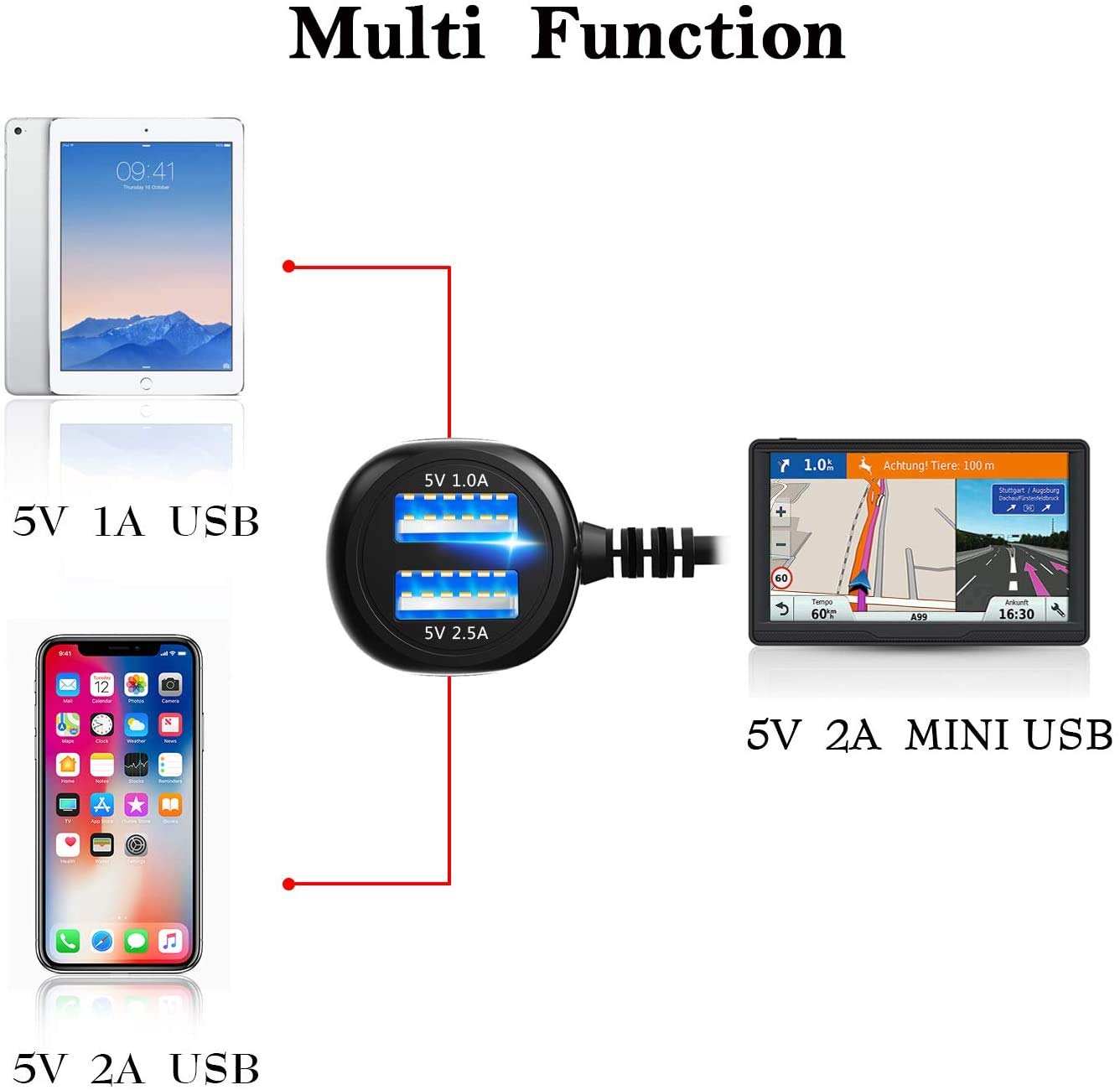 Car Charger for Gar’min Nuvi,Ga‘rmin car Charger,Gar’min nuvi car Charger,Gar‘min GPS Charger Cable,Mini USB Power Cord Cable Dual Port USB Vehicle Power Charging Cable
