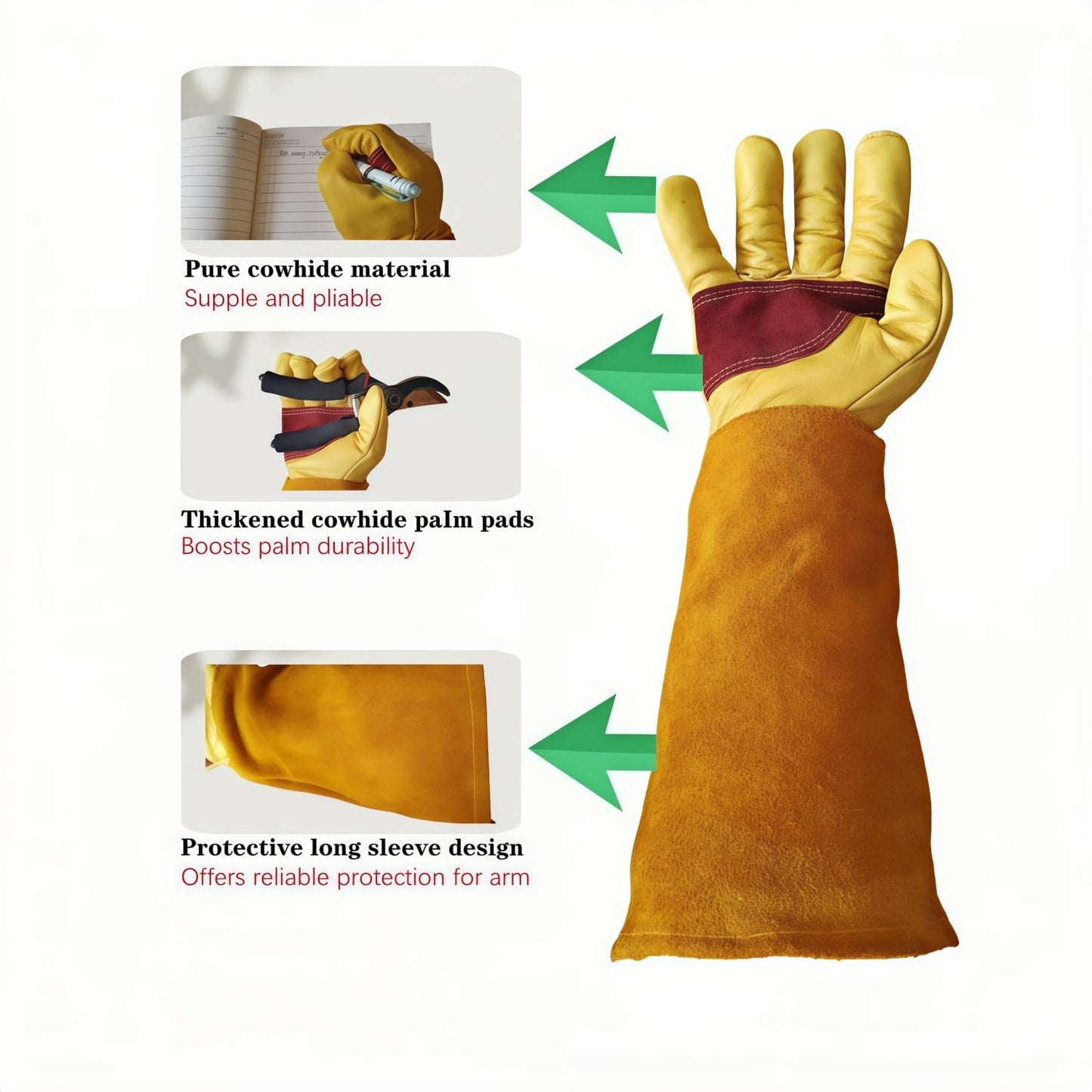 wfkwcxw Rose Bush Weeding Poison Ivy and Cactus Gloves for Adults, Long Garden Gloves Thorn Proof, Thoughtfully Paired with Rubber Gloves, Yellow, Large