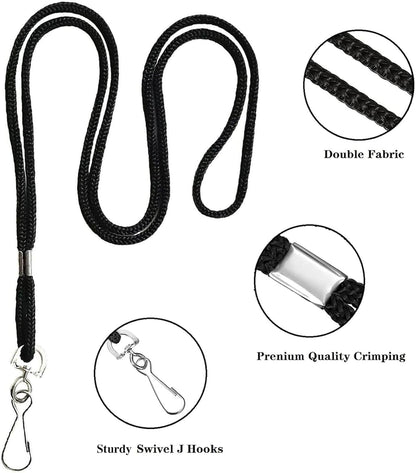 100 Pack Badge Lanyards, for ID Badges, Black Lanyards Badge Holder Card Lanyards with Swivel Hook (Black)