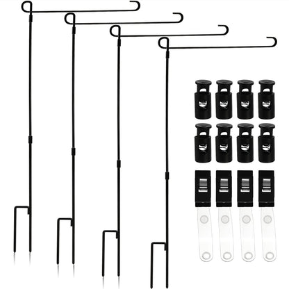 DEAYOU 4-Pack Garden Flag Stand, Yard Flag Holder for Outside, Weather-Proof Metal Lawn Flag Pole with Stoppers and Anti-Wind Clips for Banner, Outdoor, Home Decor, 35.5" H x 16.5" W