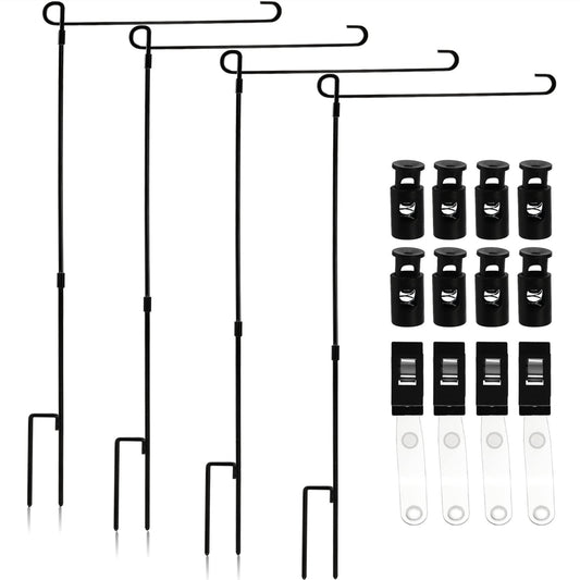DEAYOU 4-Pack Garden Flag Stand, Yard Flag Holder for Outside, Weather-Proof Metal Lawn Flag Pole with Stoppers and Anti-Wind Clips for Banner, Outdoor, Home Decor, 35.5" H x 16.5" W