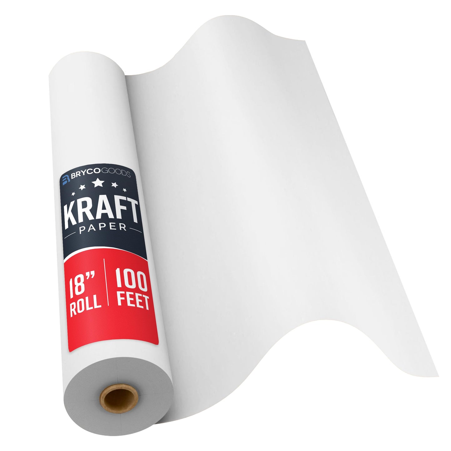 Bryco Goods 18”x1200” (100’) White Wrapping Paper – Kraft Paper Roll for Painting, Drawing, Banner, Bulletin Board, Easel Use, Floor Covering, Packaging, Shipping, Arts & Crafts
