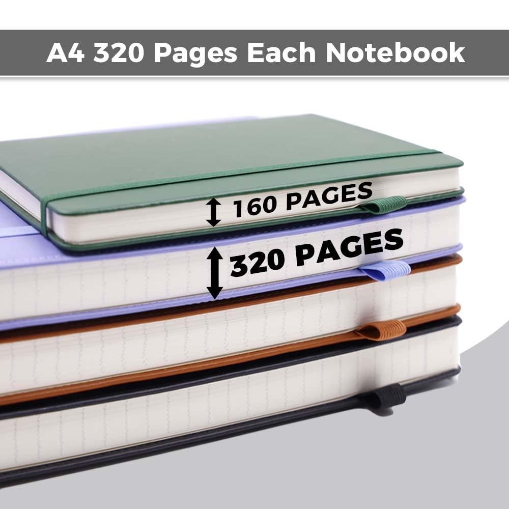 Deziliao 320 Pages Large A4 Lined Journal Notebooks with Pen Loop, Hardcover Notebook Journal for Work, 100Gsm Premium Thick Paper,8.5''×11'' College Ruled for School Work, Black