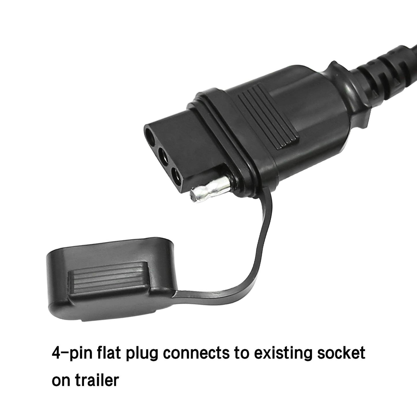 5ft 7 Way Round to 4 Way Pin Flat Trailer Connector Adapter Coiled Wiring Cable, Trailer Wiring Adapter Extension Harness, 7 Pin to 4 Pin Trailer Adapter for Truck RV Trailer