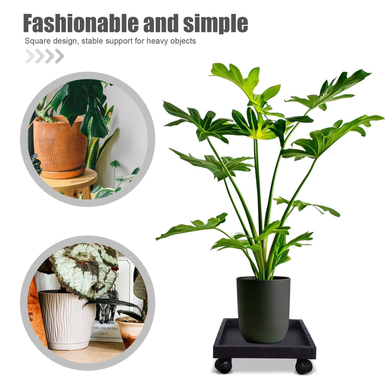 Toddmomy Square Plant Caddy with Wheels 11.41 Inch Thickened Plastic Flower Pot Tray Holder for Indoor Outdoor Garden Patio Balcony Clean Water Soil
