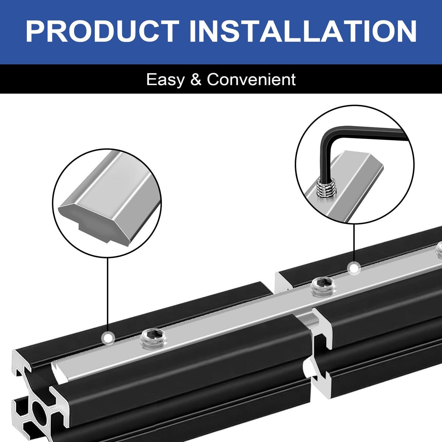 Seekliny 12pcs 2020 Extrusion Straight Connector Joining Plate Corner Bracket 2020 Hardware T-Slot Accessories V-Slot with Screws for 8020 Aluminum Profile 3D Printer Frame Spare Parts Silver
