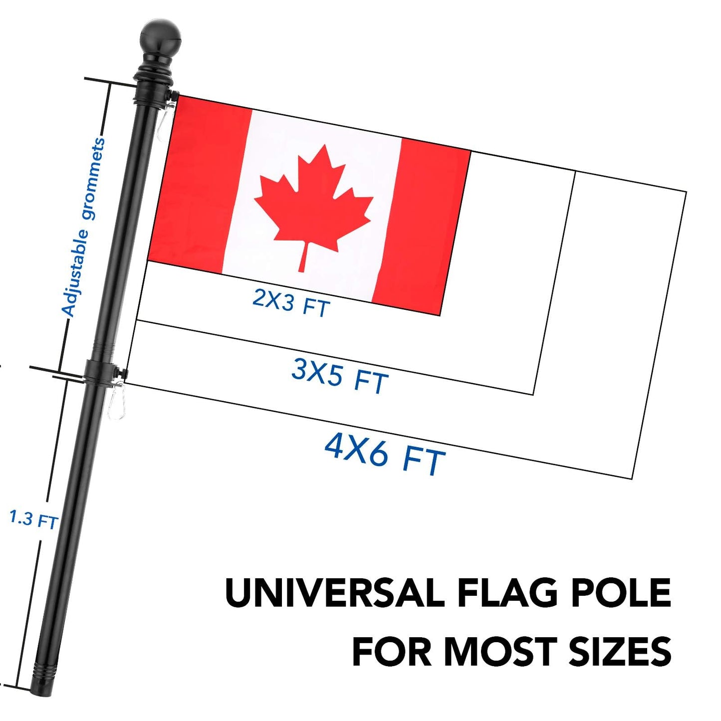 Yeesun Flag Pole,6FT Canada Flagpole with Mounting Bracket and 3’ x 5’ Canada Flag for House Porch & Outdoor Use,360° Tangle Resistant Technology and Wall Mount Flag Pole Kit (Black)