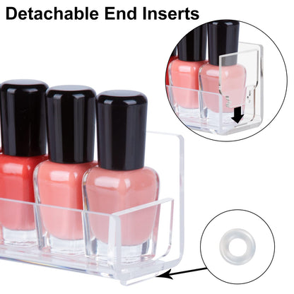 AMEITECH 6 Pack Acrylic Nail Polish Rack, Clear Wall Mounted Shelf Holder 90 Bottles, Nail Polish Organizer and Storage with Anti-Slip End Inserts, 15 Inch