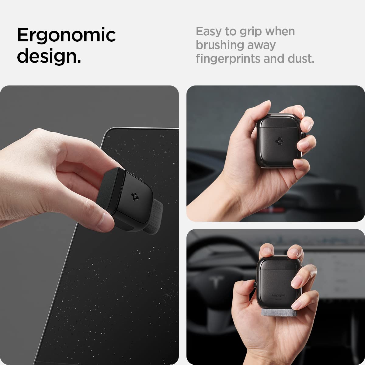 Spigen EZ Slide & Brush Car Screen Cleaner for Screens, Phones, Laptops, Tablets - No Solution Needed (Extra Microfiber Pad Included) [Black]