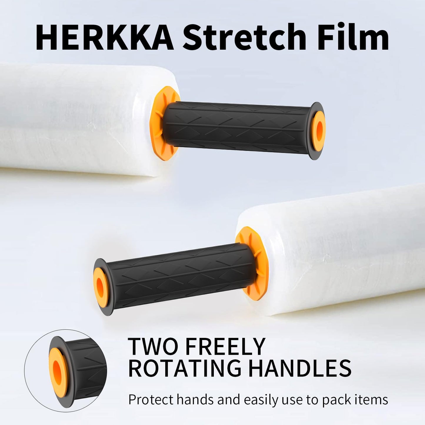 Stretch Film, HERKKA Stretch Wrap with Handles Industrial Strength, Moving Wrapping Plastic Roll, Shrink Wrap for Pallet Wrap, 15" x 1000 Feet, 1 Pack, 60 Gauge