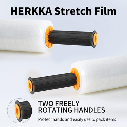 Stretch Film, HERKKA Stretch Wrap with Handles Industrial Strength, Moving Wrapping Plastic Roll, Shrink Wrap for Pallet Wrap, 15" x 1000 Feet, 1 Pack, 60 Gauge
