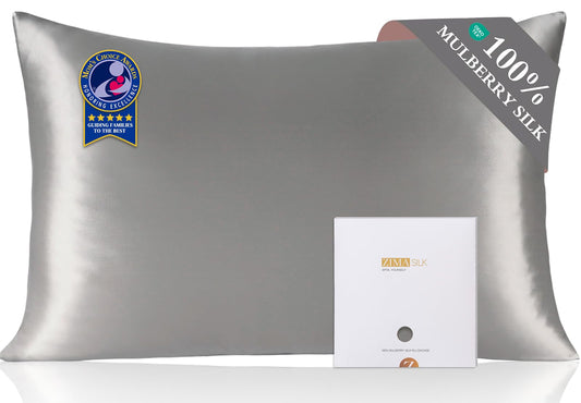 ZIMASILK 100% Mulberry Silk Pillowcase for Hair and Skin, with Hidden Zipper, Both Sides 19 Momme Pure Silk, 1pc(Queen 20''x30'',Dark Grey)