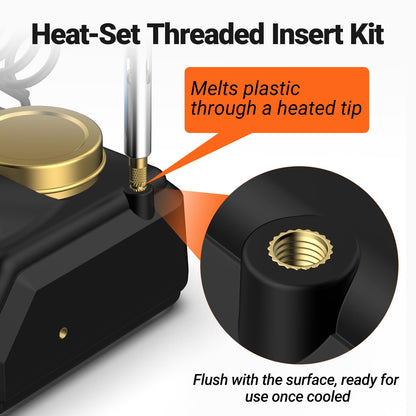 Preciva Heat-Set Insert Tip Set - with Soldering Iron and 130Pcs Thread Inserts, for 3D Printer Parts or Plastic Parts
