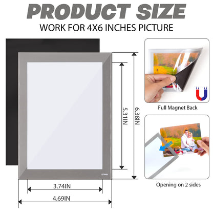 STTMGN Magnetic Photo Frames with Sliver-Grey Border(4"X6",10 Pack),Magnet Picture Frame Pockets/Postcard Holder,Decorations for Fridge/Lockers/Home/Office/School/Classroom/Whiteboard/Party