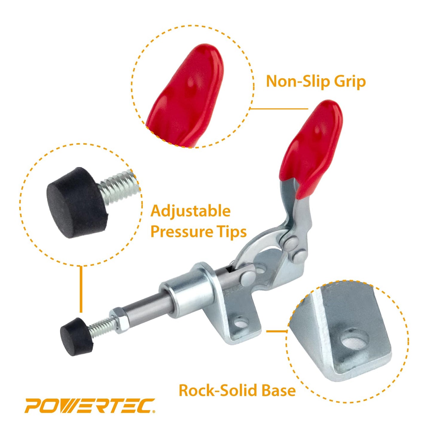 POWERTEC 6PK Toggle Clamp, 100lbs Holding Capacity, 301A Quick Release Push Pull Clamp for Woodworking Jigs and Fixtures, Pocket Hole Jigs, Welding, Crosscut Sled, CNC (20323-P3)