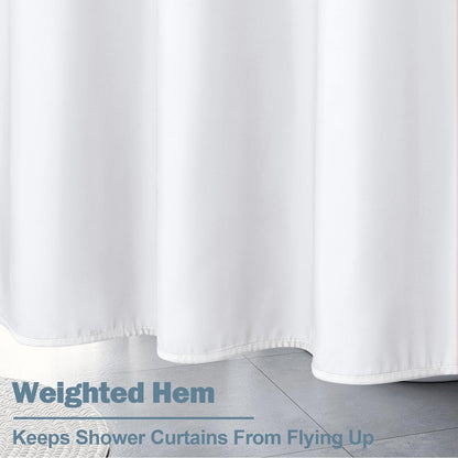 UFRIDAY White Extra Long Shower Curtain 84 inches Long,Washable Fabric Shower Curtain Liner with Hooks Hotel Bathroom Curtains Shower Set