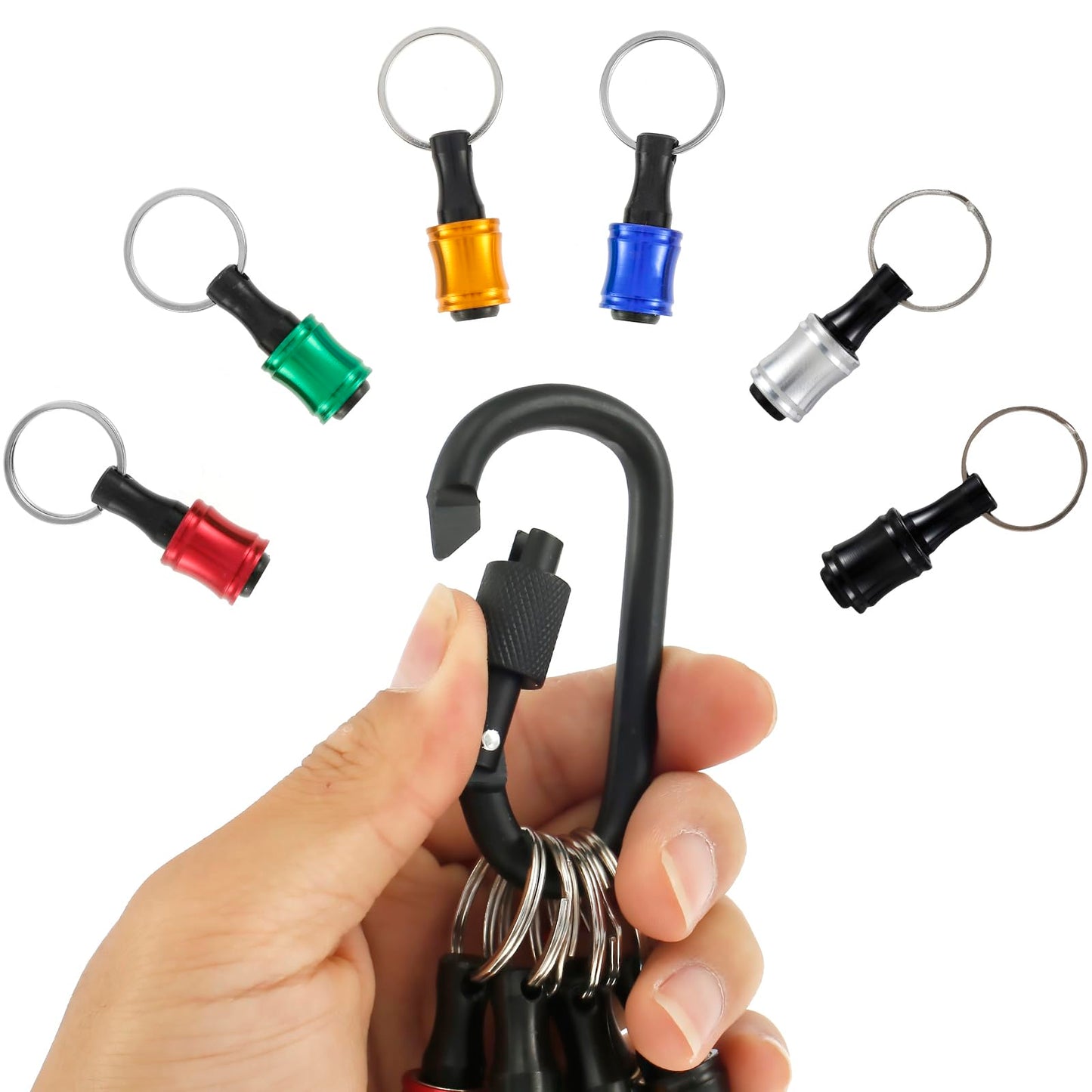 18Pcs Bit Holder Keychain 1/4inch Hex Shank Screwdriver Bits Holder Quick Release Portable Extension Bar Keychain Drill Screw Adapter with Carabiner for Electric Screwdrivers Drill Bit