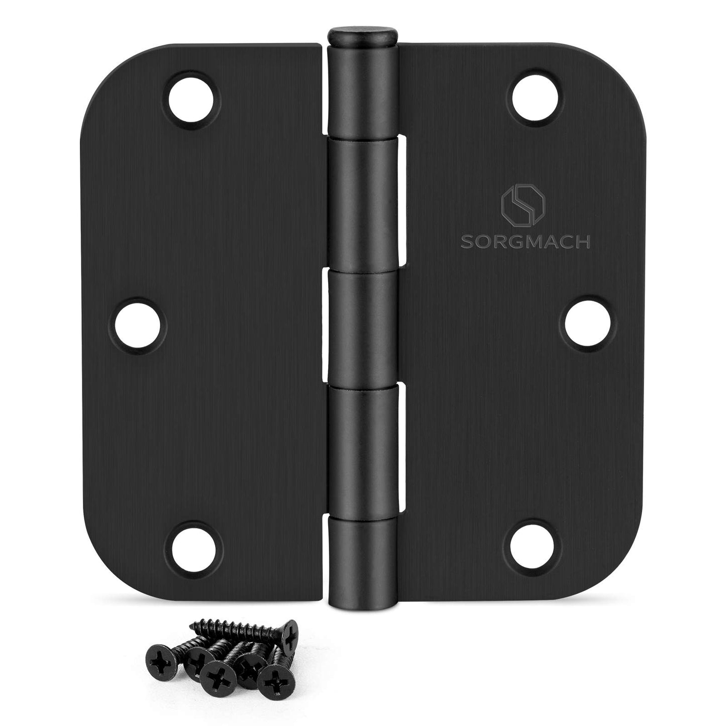 SORGMACH Door Hinge 3 1/2 Inch Interior Door Hinges Matte Black 3.5 Inch Interior Hinges 5/8" Radius Flat Iron Hinge 3 ½"x 3 ½" Door Hardware - 3 Pieces