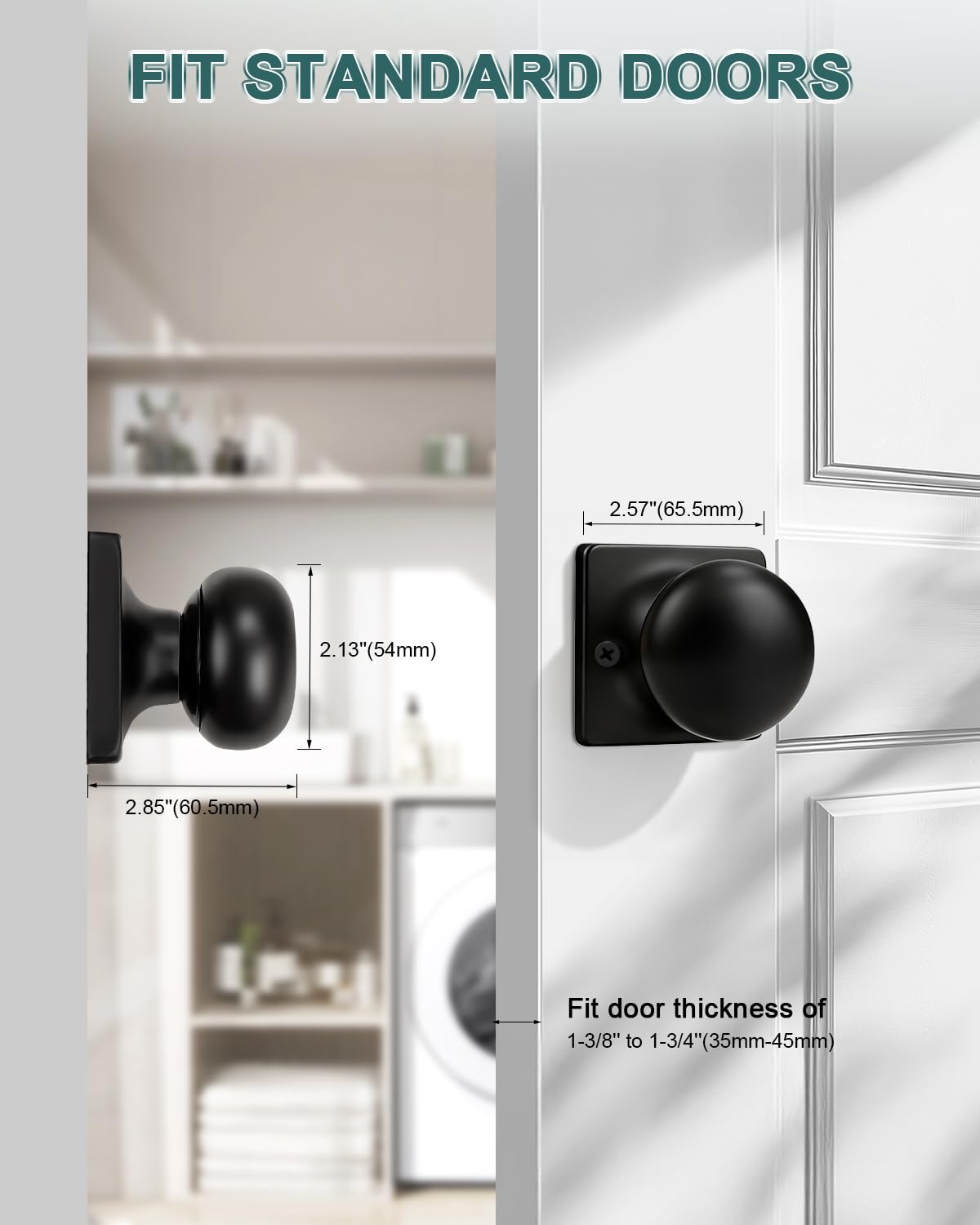 GOBEKOR 4 Pack Single Dummy Door Knobs Matte Black Interior Dummy Knobs for French Doors Round Door Knobs Stainless Steel Door Pull