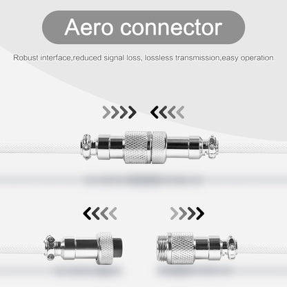 Yindiao x Attack Shark C01PRO Custom Braided Coiled Keyboard Cable, USB-C to A Metal Aviator Cable for Gaming Keyboard, Detachable Double Sleeved Spiral Cable for Mac Win PC Mouse-White