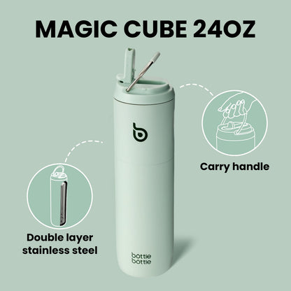 Bottle Bottle Insulated Water Bottle 24oz with Straw Lid and Handle for Sports Travel Gym Stainless Steel Water Bottles Double-Wall Vacuum Metal Bottles Leak Proof BPA-Free (Light Green)