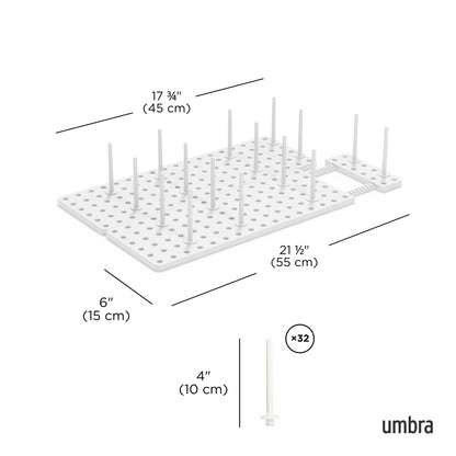 Umbra Peggy Kitchen Drawer Cupboard Organizer Tray - Adjustable Storage System For Food Containers, Cookware, Serveware, Utensils and More, White