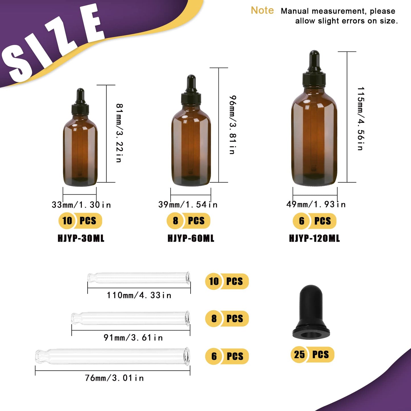 Swpeet 24Pcs 1 oz 2 oz 4 oz Amber Glass Bottles with Black Glass Dropper Assortment Kit, Eye Dropper Bottle Glass Dropper Bottle for Essential Oils, Liquids, Perfume, Leak Proof Travel