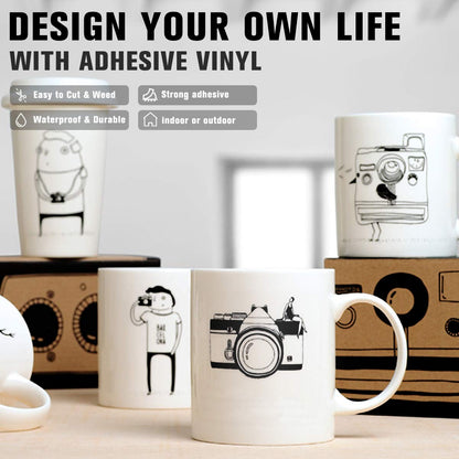 YRYM HT Black Permanent Adhesive Vinyl Roll - 12" x 50 FT for Signs, Scrapbooking, Adhesive Vinyl Sheets for Cricut, Silhouette and Cameo Cutters