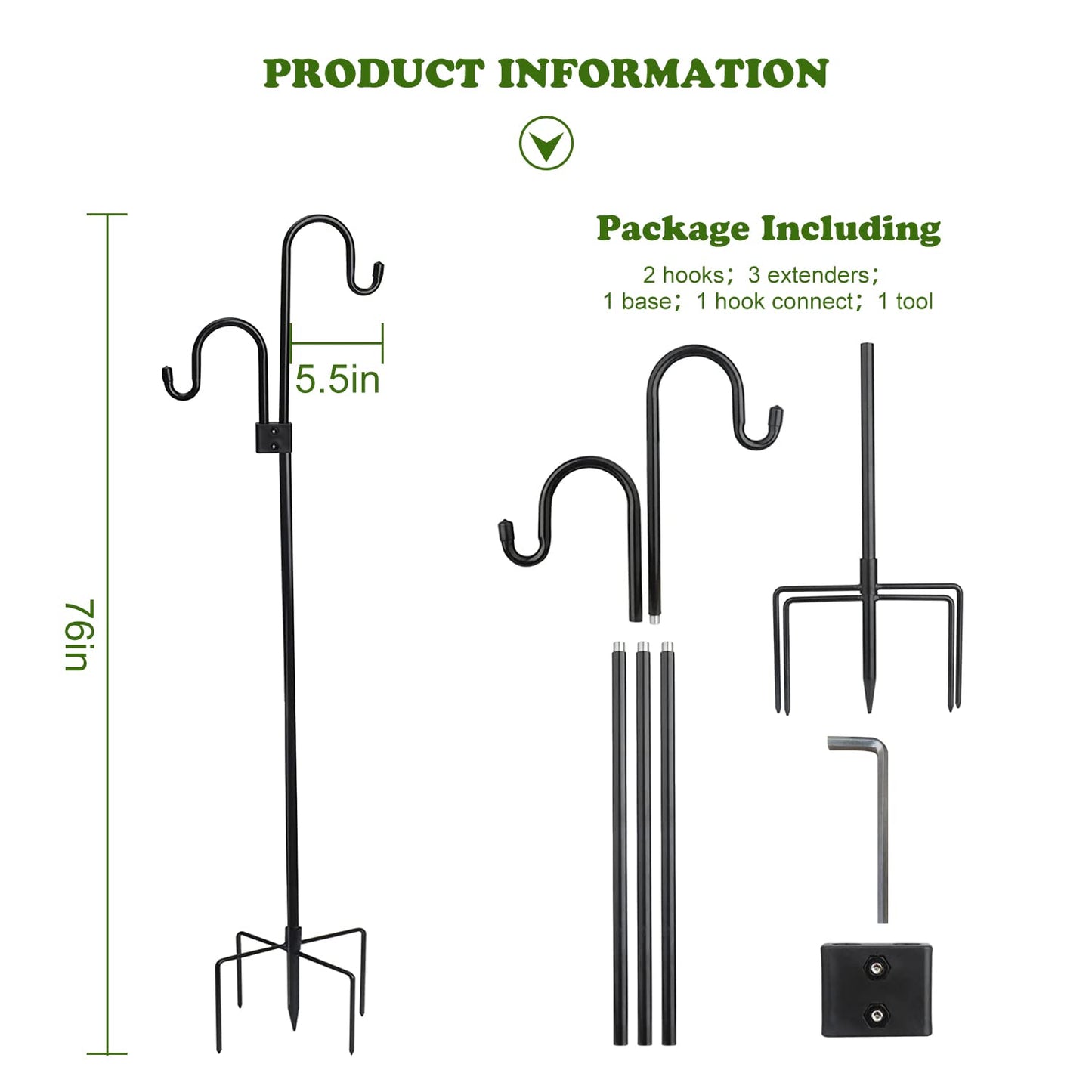 Shepherds Hook 76 Inches Double Sided Hook for Bird Feeder Heavy Duty Adjustable Outdoor Shepherd Hooks with 5-Prong Base for Lanterns Planting Hanger Weddings Wind Chimes