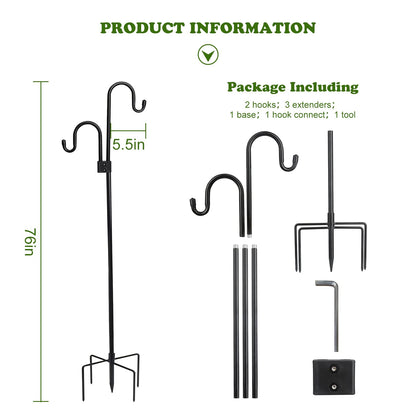 Shepherds Hook 76 Inches Double Sided Hook for Bird Feeder Heavy Duty Adjustable Outdoor Shepherd Hooks with 5-Prong Base for Lanterns Planting Hanger Weddings Wind Chimes