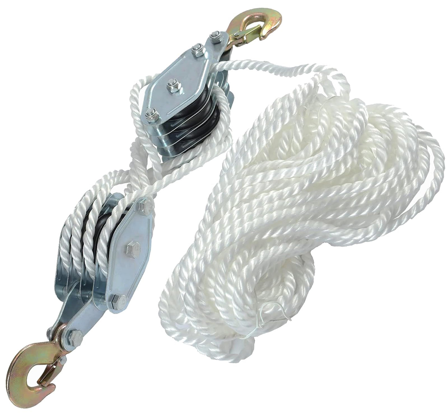 4000LB 65 Feet Rope Hoist Pulley Heavy Duty 2 Ton Wheel Block and Tackle System 7:1 Ratio Lifting Power