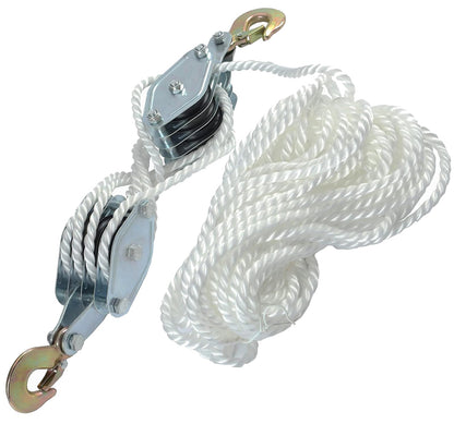 4000LB 65 Feet Rope Hoist Pulley Heavy Duty 2 Ton Wheel Block and Tackle System 7:1 Ratio Lifting Power