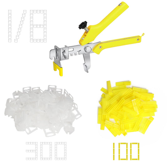 Storystore Tile Leveling System Tiles Leveler Spacers - 1/8 Inch 300 Piece Leveling Spacer Clips 100 Piece Reusable Wedges and 1 Installation Pliers - Tile and Stone Installation for PRO and DIY