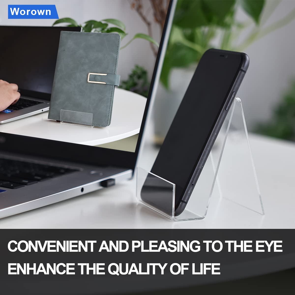 Worown 12 Pack (2.95 x 3.54 x 4.1 Inches) Acrylic Book Stands, Clear Book Holder, Acrylic Display Stand for Books, Photos, Brochures, Tablets and Phones