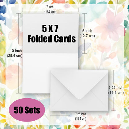 50 Pack Blank Cards and Envelopes 5x7 Inch, Premium White Blank Cardstock Bulk Stationery Greeting Cards, Blank Note Cards with Envelopes for DIY Card Making, Christmas
