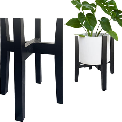 Adjustable Plant Stand Indoor Bamboo Mid Century Modern Plants Stand Corner Plants Flower Holders Single Floor Plant Stands- 8.2-11.8 in (Pot & Plant Not Included) (Black, 8.2-11.8in)