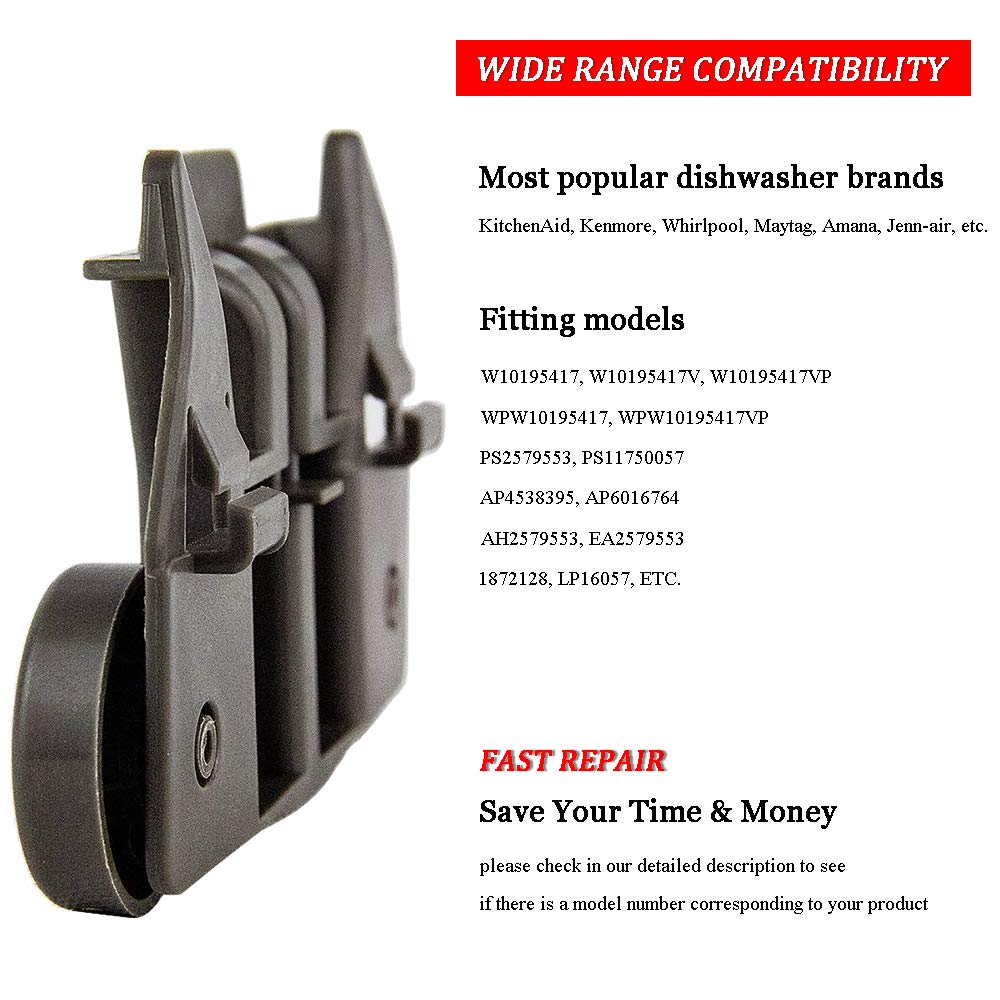 W10195417 UPGRADED Dishwasher Wheels Lower Rack for kenmore whirlpool KitchenAid Dishwasher Wheels Replaces Dish Rack Part Numbers AP4538395, PS2579553, WPW10195417, AH2579553, EA2579553 (4 Packs)