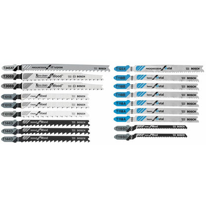 BOSCH T18C 18 Piece T-Shank Wood and Metal Cutting Jig Saw Blade Set Hole Saw