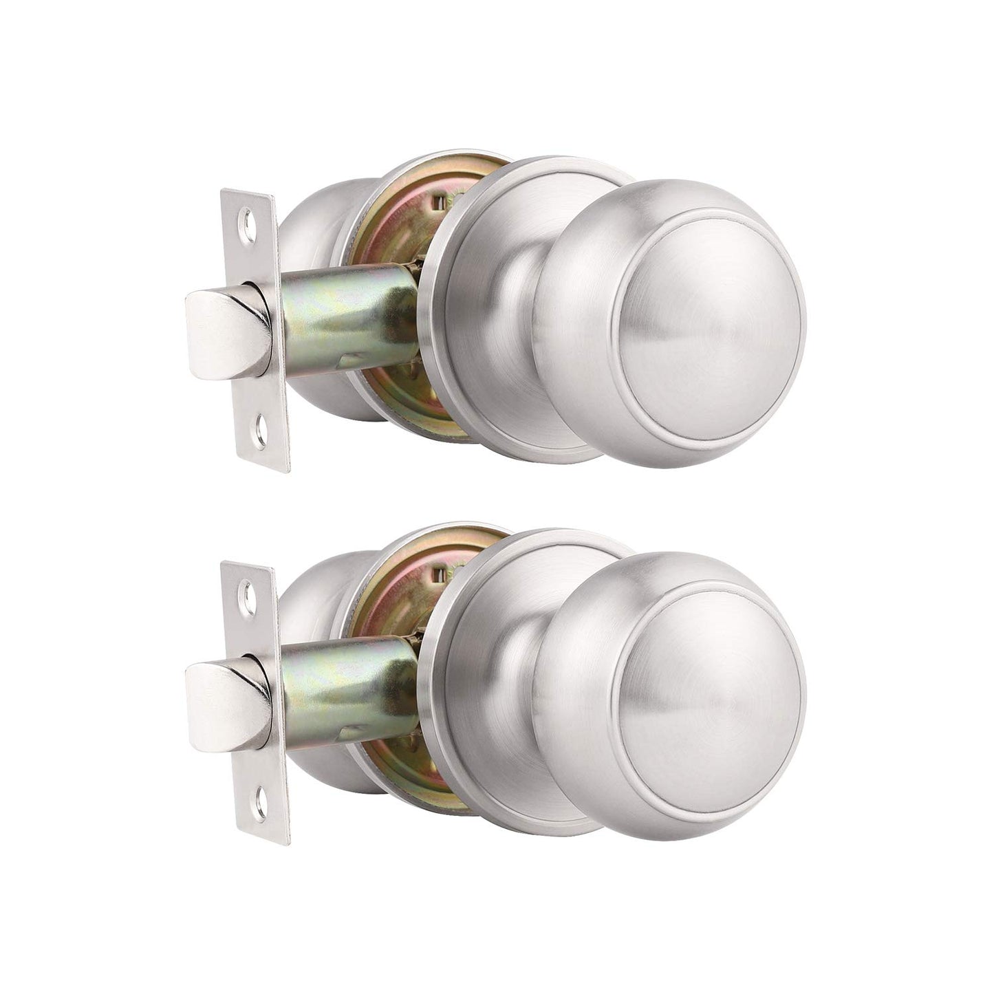Probrico (2 Pack Round Passage Door Knob(Non-Locking Knobs), Keyless Doorknobs Interior/Exterior Door Knob,Passage Knobs for Hallway/Closet,Satin Nickel Finish Modern Design Door Hardware