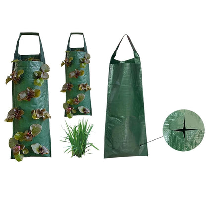 6PCS Hanging Strawberry Planter, 23.6" 8 Hole Upside Down Tomato Planter, Portable Hanging Grow Bags with Handle for Chili Herb Hot Peppers Vegetables (6 Pcs)