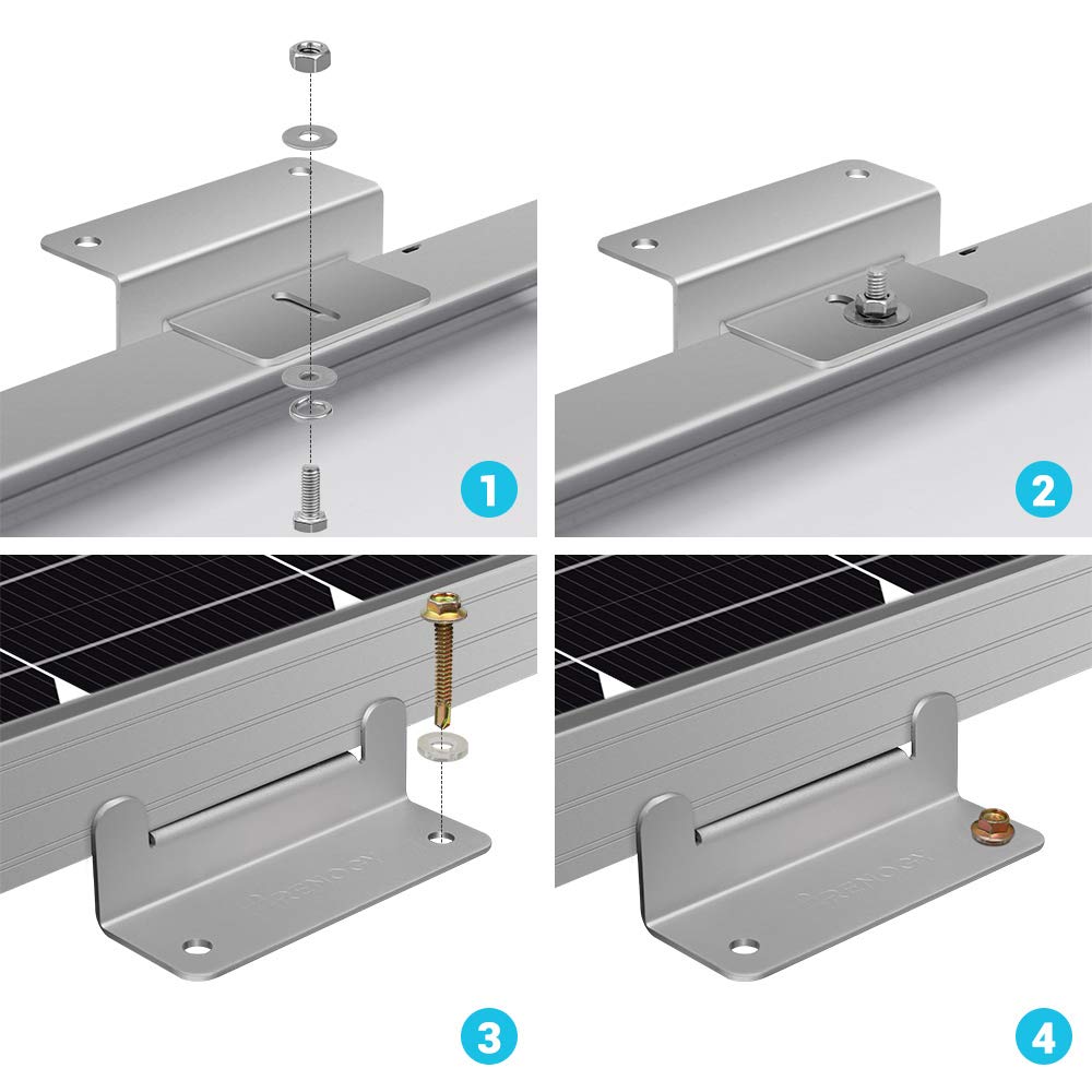 Renogy 2 Sets Solar Panel Mounting Z Bracket Set of 4 Units RV Boat Off Grid Roof