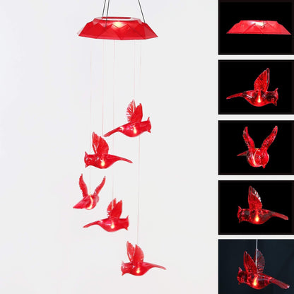 Wind Chime Solar Chimes Warm Light Solar Waterproof Wind Bell Light for Home Party Night Garden Patio Decoration,Red Bird