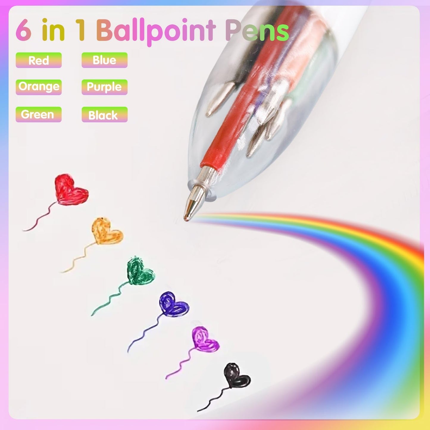 Altdeovk 24 Pack Multicolor Pen in One, 6 In 1 Pens Sets, Push Multi Colour Ballpoint Pen for Birthday, Party Favors, Office,School Student Gifts, Prizes