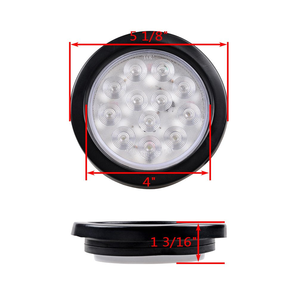 Astra Depot 2X Clear Lens White 12 LED 4" Round Back-up Reverse Light Grommet Plug Kit Truck Trailer RV