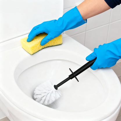 Topsky 2-Pack Closed Toilet Brush Compact Toilet Brush and Holder Plastic Round Barrel Loo Brush with Replacement Toilet Brush Head-Black