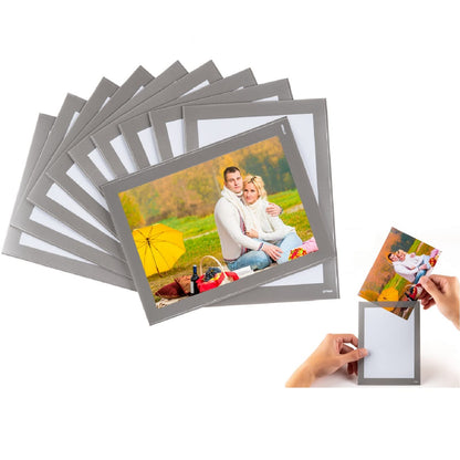 STTMGN Magnetic Photo Frames with Sliver-Grey Border(4"X6",10 Pack),Magnet Picture Frame Pockets/Postcard Holder,Decorations for Fridge/Lockers/Home/Office/School/Classroom/Whiteboard/Party