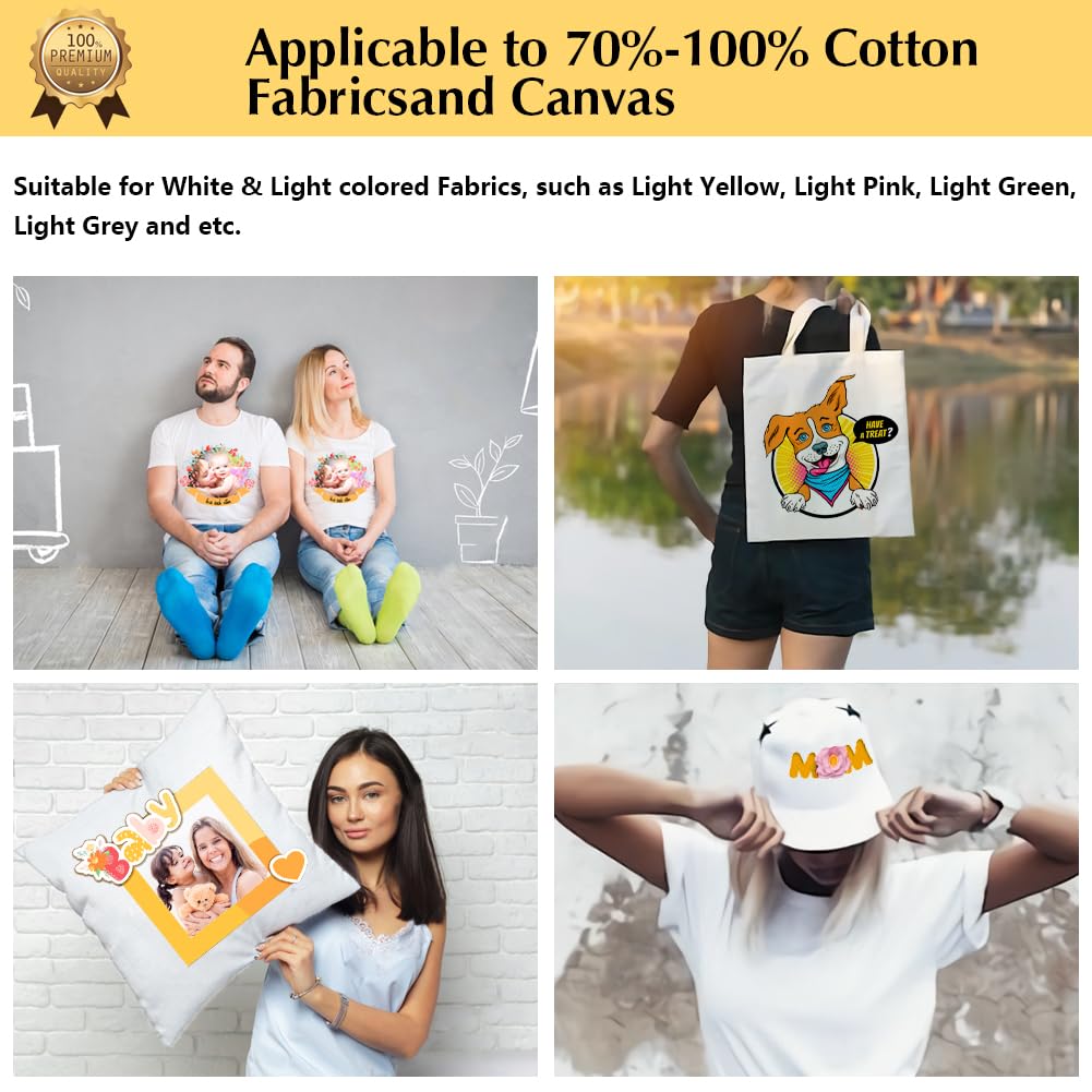 TransOurDream Upgraded Iron on Heat Transfer Paper for T Shirts (20 Sheets, 8.5x11") Iron-on Transfers Paper for Light Fabric Printable Heat Transfer Vinyl for Inkjet Printer (CA-2-20)