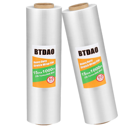 2 Packs Stretch Wrap Stretch Film 15" X 1000 Feet Shrink Wrap Packing Moving Suppliers 60 Gauge Plastic Wrap for Pallet Wrapping Shipping and Surface Protection
